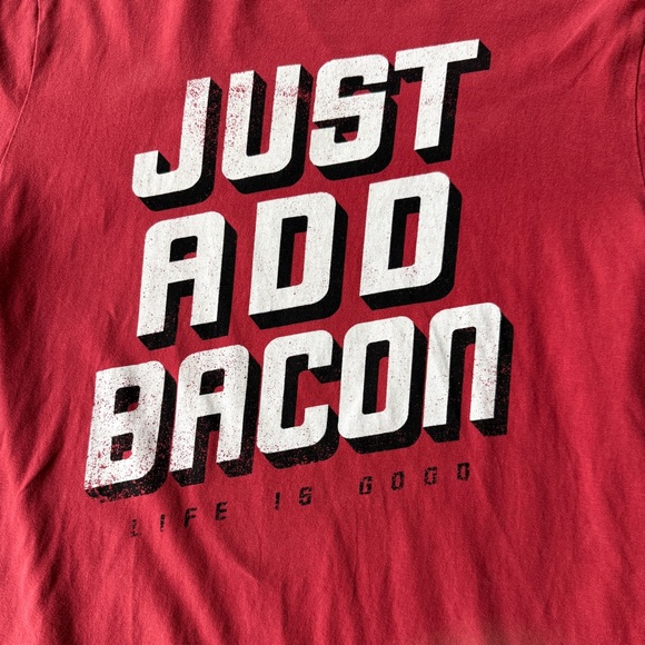 Life Is Good Red Just Add Bacon Graphic Tee Men’s Size Small Short Sleeve - Picture 4 of 6